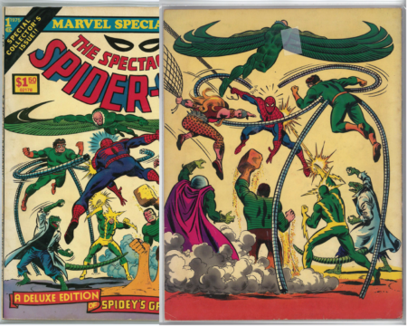 A collage of comic books with the cover art altered.