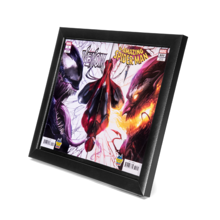 A framed picture of spider-man and venom.