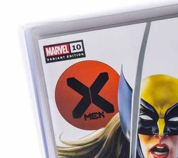 A close up of the sticker on the cover of x-men