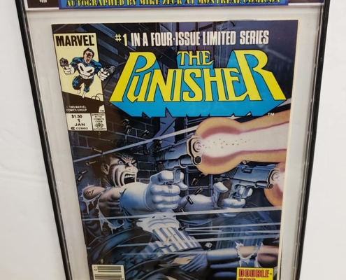 A framed comic book is displayed in a frame.